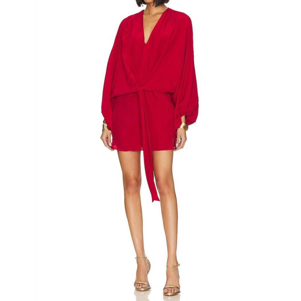 NEW AZEEZA calla mini silk dress in cherry